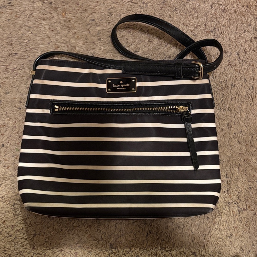 Kate Spade Black and Cream Striped Crossbody Bag